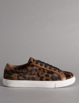 Leopard Leather Lace Up Trainers